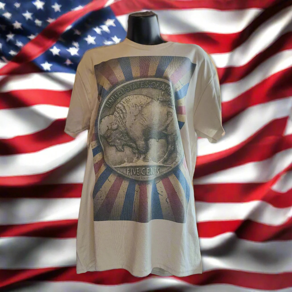 Vintage Buffalo Nickel Patriotic American Coin Tee | MADE IN USA - Picture 2 of 2